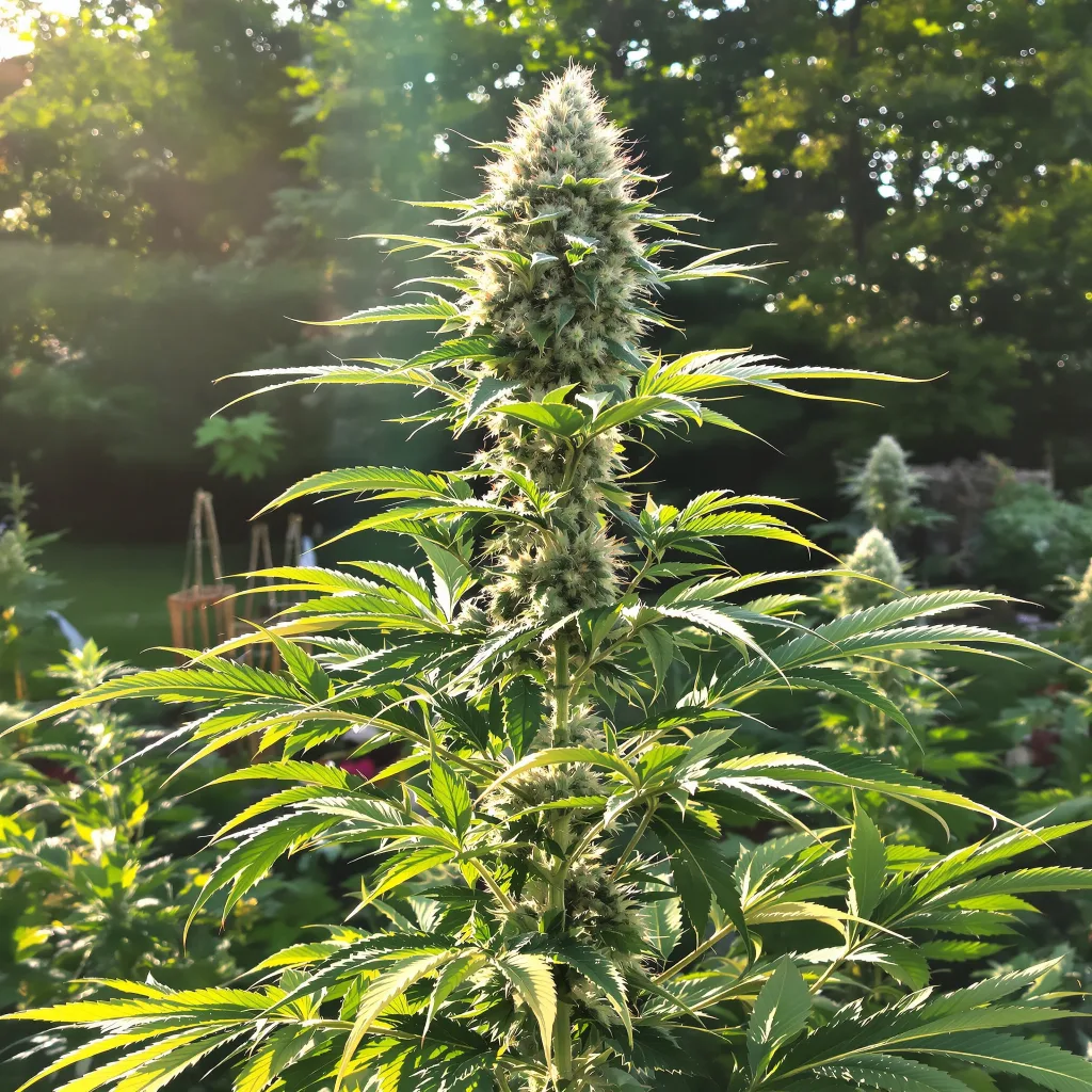 White OG 43% indica / 57% sativa — fleur avec trichomes visibles