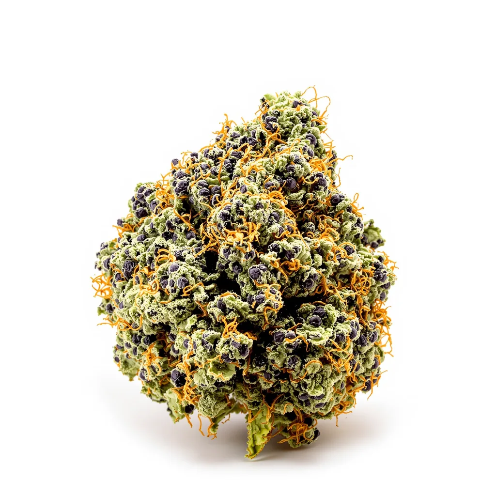 White Runtz 70% indica / 30% sativa — fleur avec trichomes visibles
