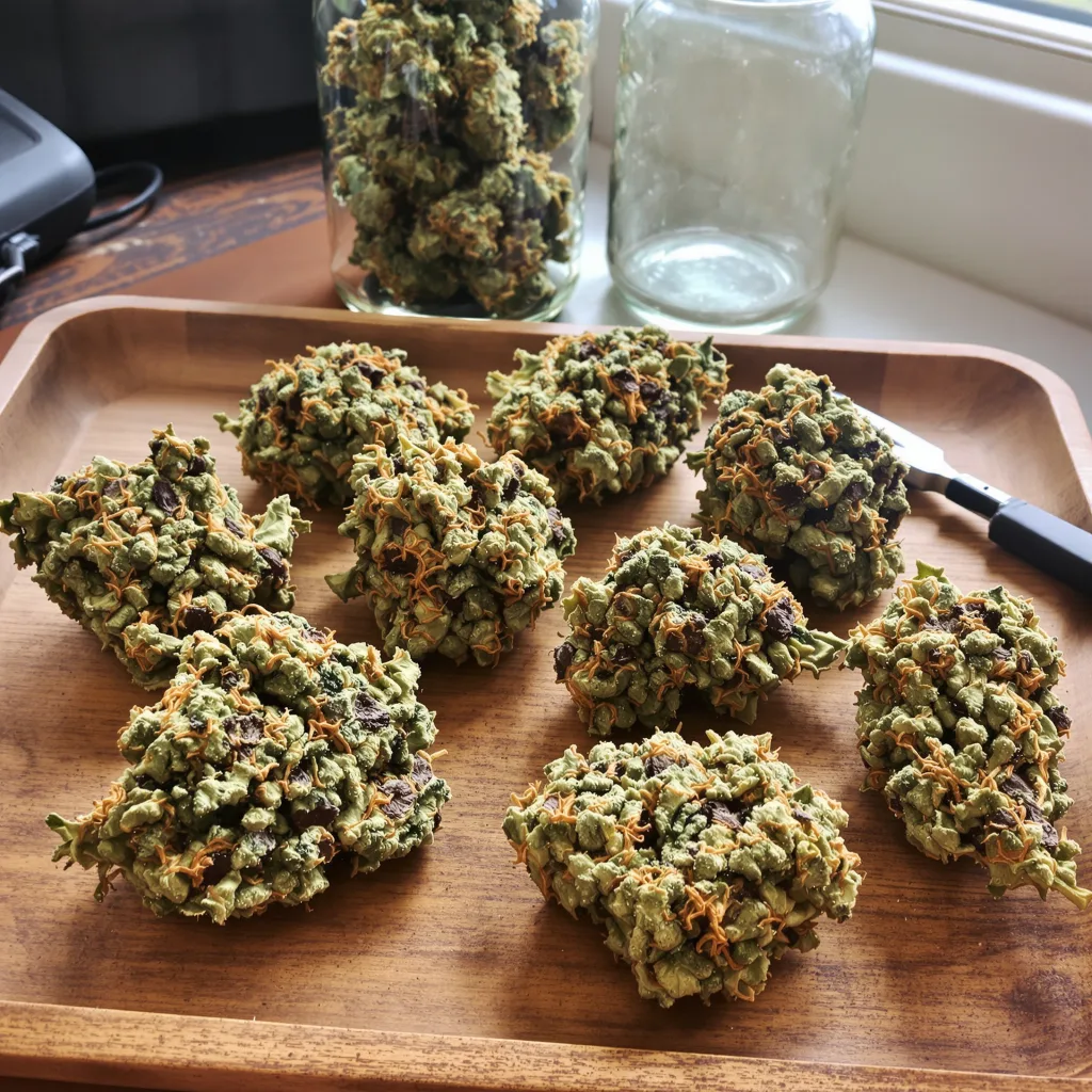 White Truffle 80% indica / 20% sativa — fleur avec trichomes visibles