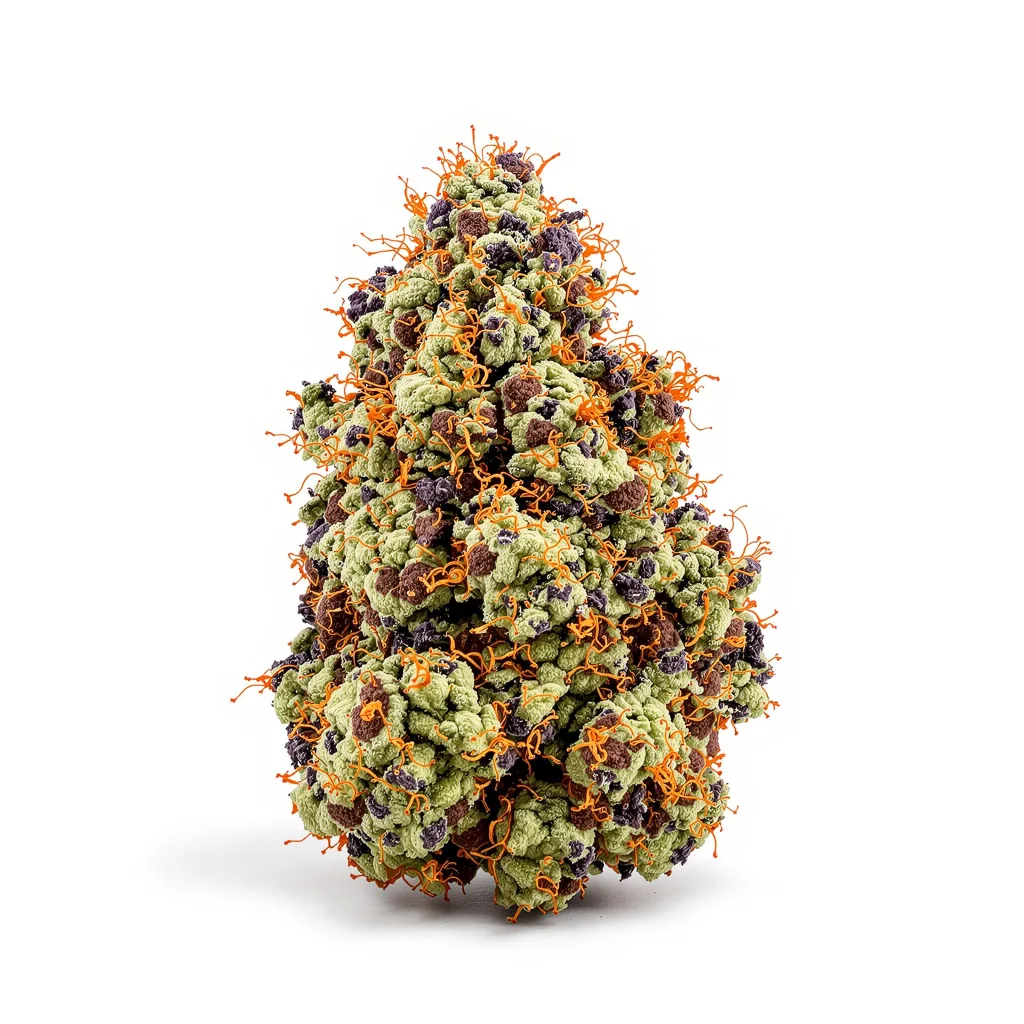 White Truffle 80% indica / 20% sativa — fleur avec trichomes visibles