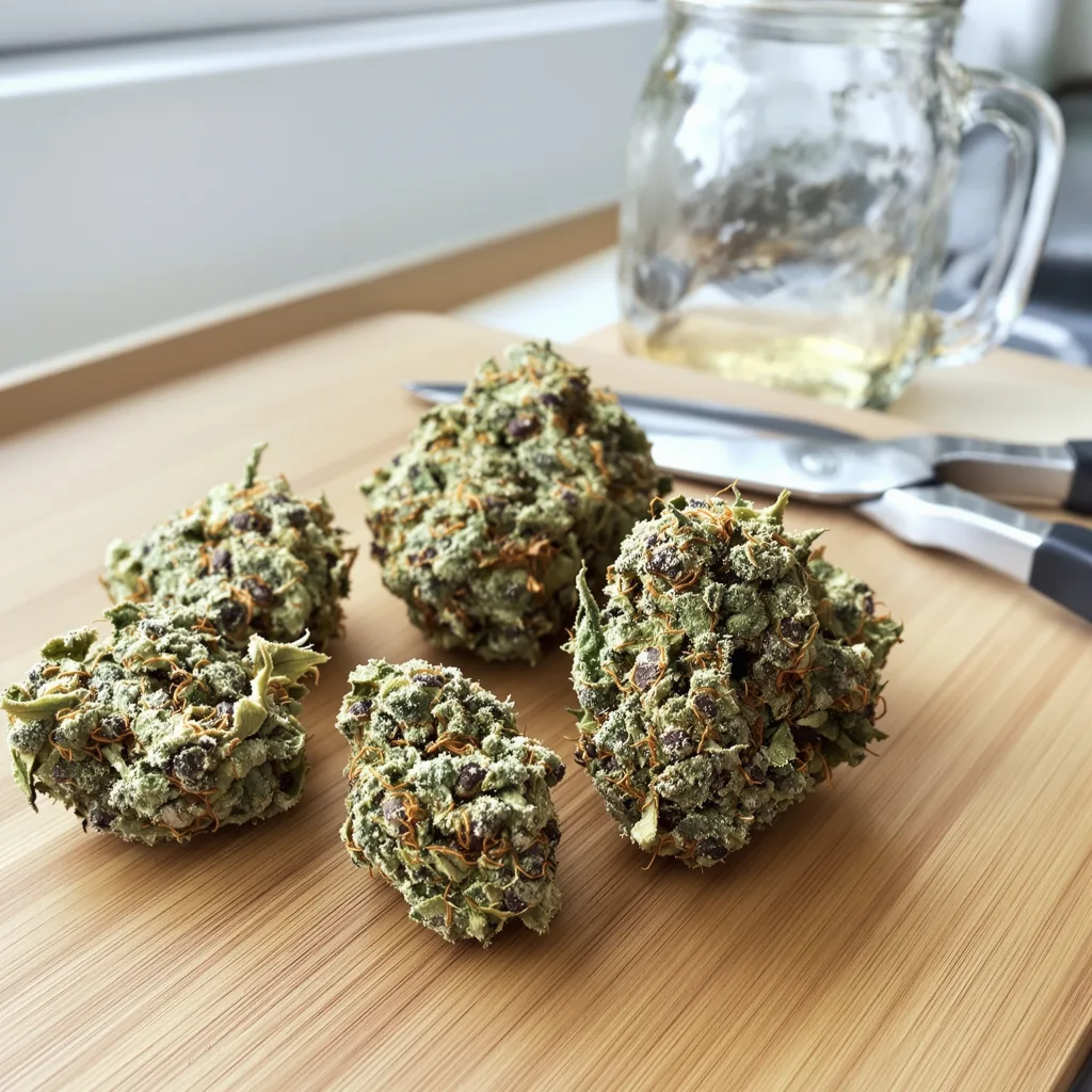 White Widow 50% indica / 40% sativa — fleur avec trichomes visibles