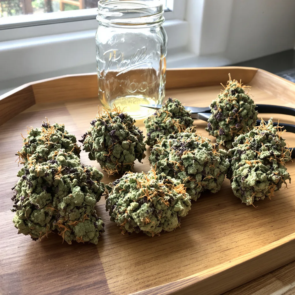 White Widow 50% indica / 40% sativa — fleur avec trichomes visibles