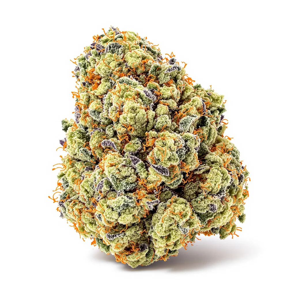 White Widow 50% indica / 40% sativa — fleur avec trichomes visibles