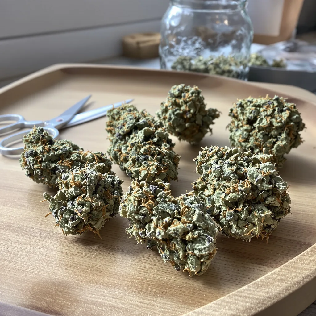Whiteout 39% indica / 61% sativa — fleur avec trichomes visibles