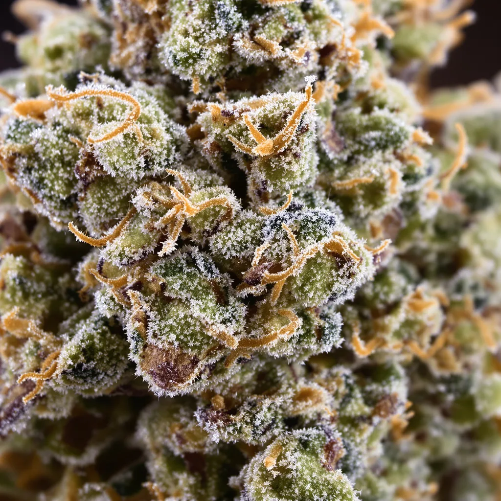 Gros plan de fleur de cannabis Willie Nelson montrant structure ouverte avec pistils orangés