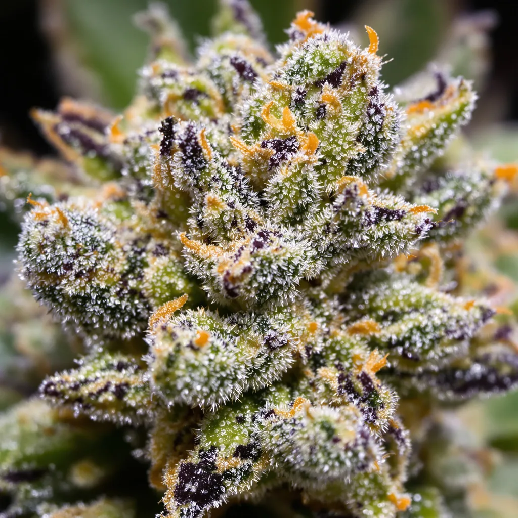 Gros plan de fleur de cannabis Willy's Wonder montrant nugs denses vert forêt