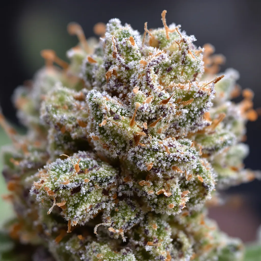 Gros plan de fleur de cannabis Willys Wonder montrant nugs denses vert forêt