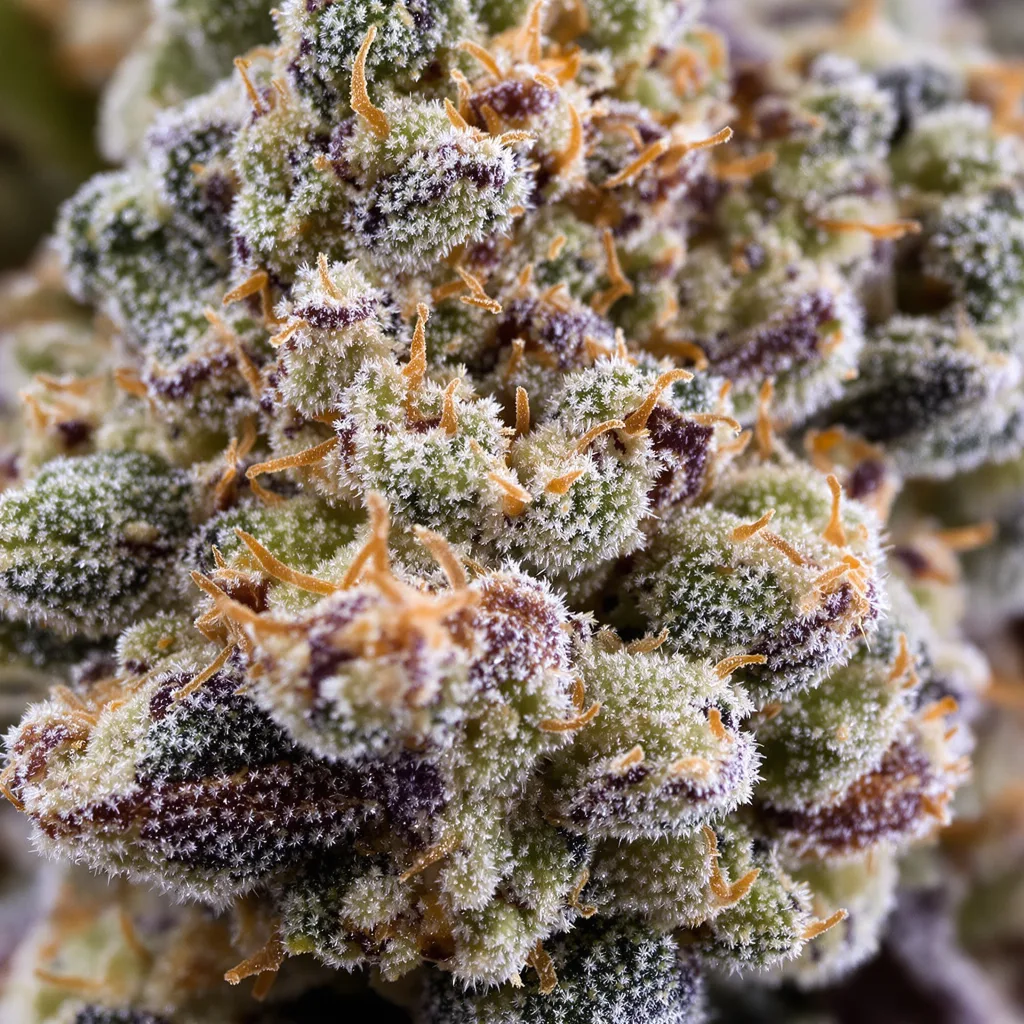 Gros plan de fleur de cannabis Wilson montrant nugs denses vert forêt