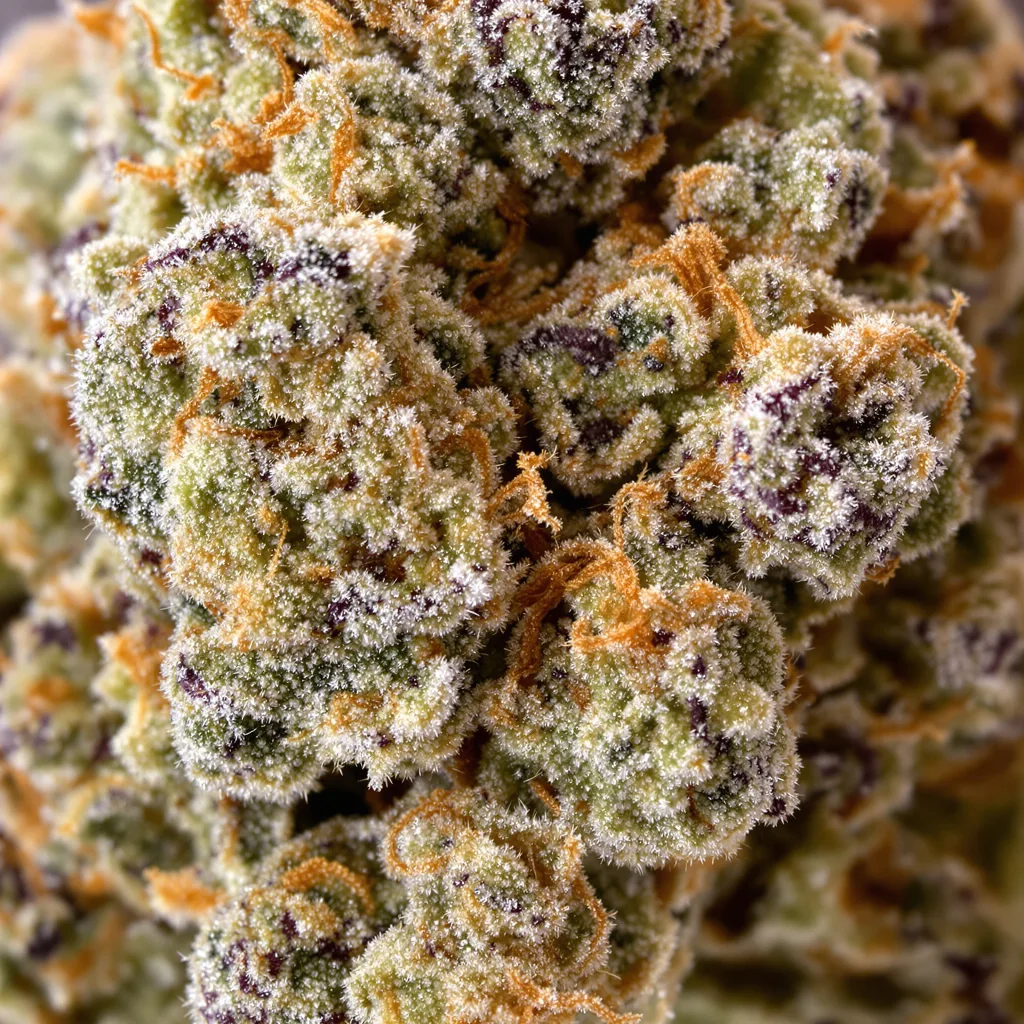 Gros plan de fleur de cannabis Wilson montrant nugs denses vert forêt