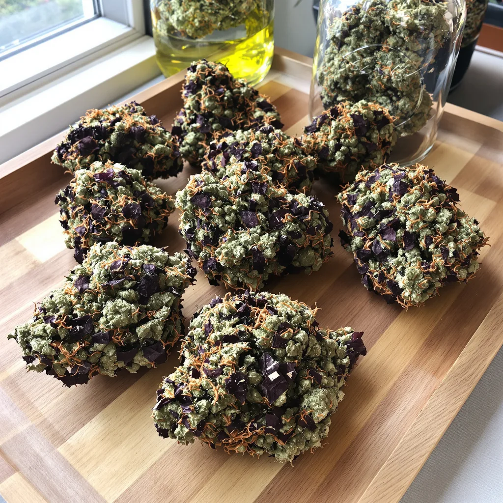 WMD 74% indica / 26% sativa — fleur avec trichomes visibles