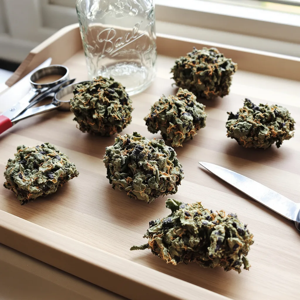 Woody Kush 83% indica / 17% sativa — fleur avec trichomes visibles