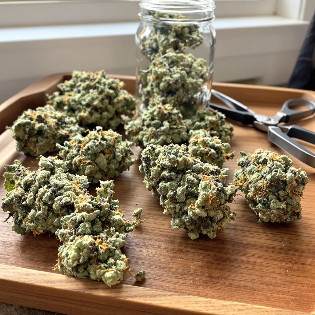 WTF 47% indica / 53% sativa — fleur avec trichomes visibles