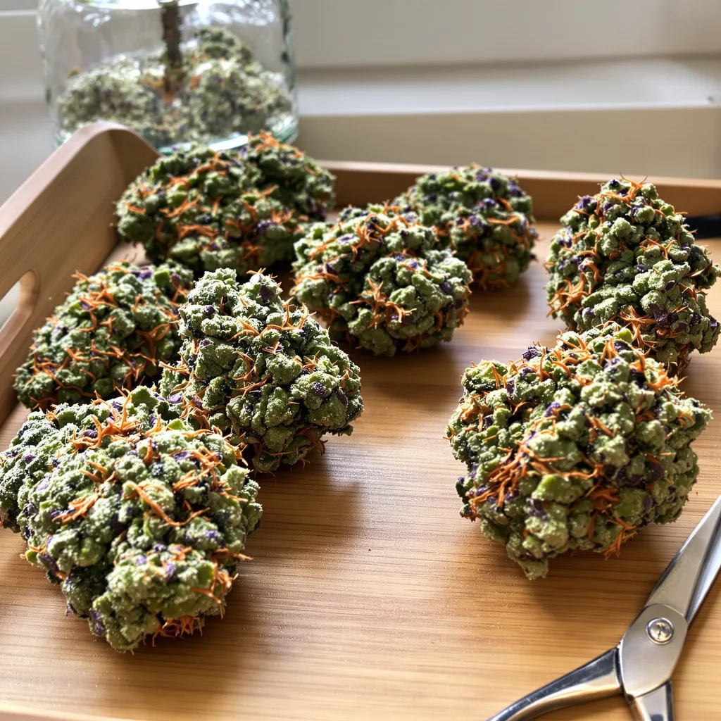 X-Files 42% indica / 58% sativa — fleur avec trichomes visibles