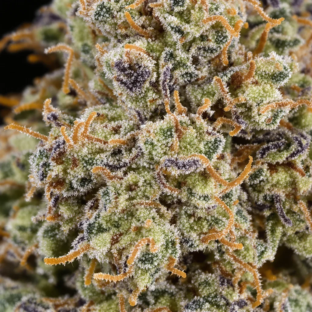 Gros plan de fleur de cannabis X-Files montrant structure équilibrée avec trichomes givrés
