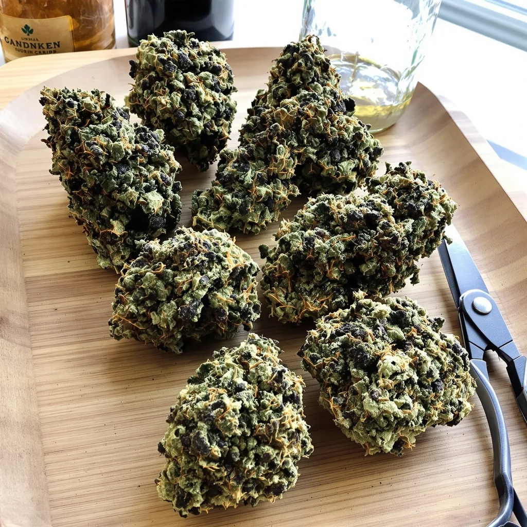 X-Wing 83% indica / 17% sativa — fleur avec trichomes visibles