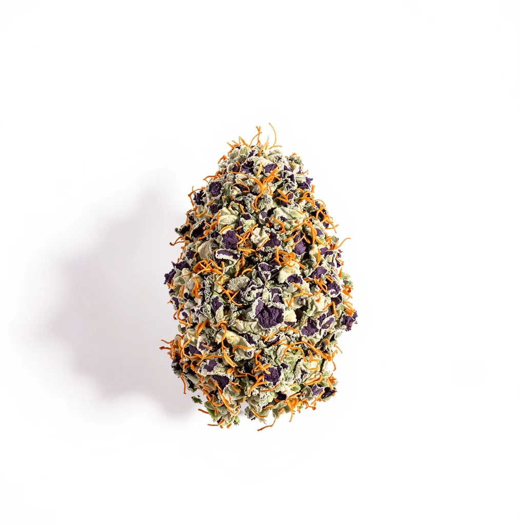 XXX 420 65% indica / 35% sativa — fleur avec trichomes visibles