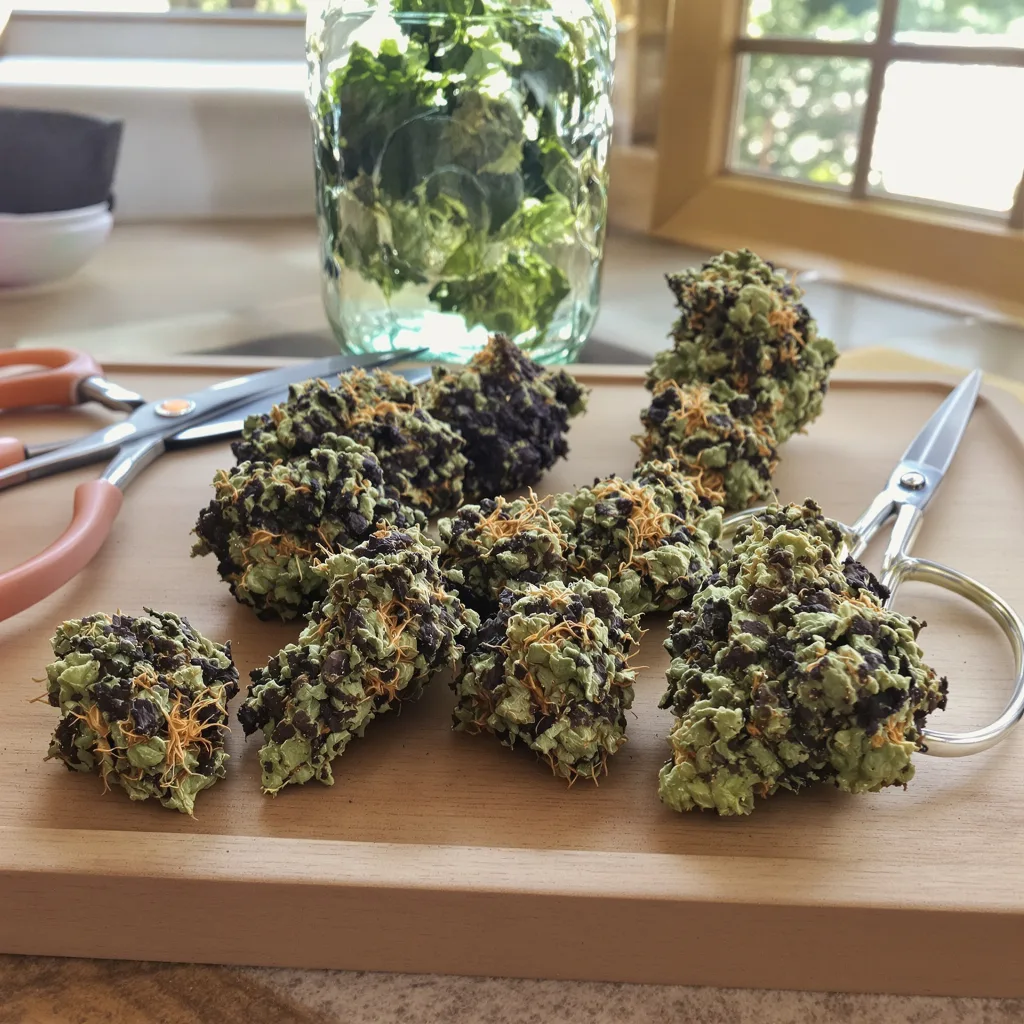 Yoda’s Brain 81% indica / 19% sativa — fleur avec trichomes visibles