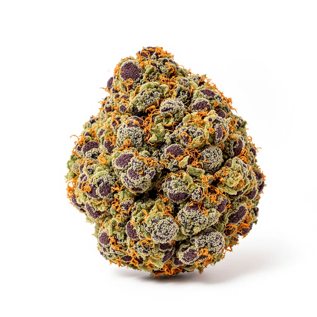 Yoda’s Brain 81% indica / 19% sativa — fleur avec trichomes visibles