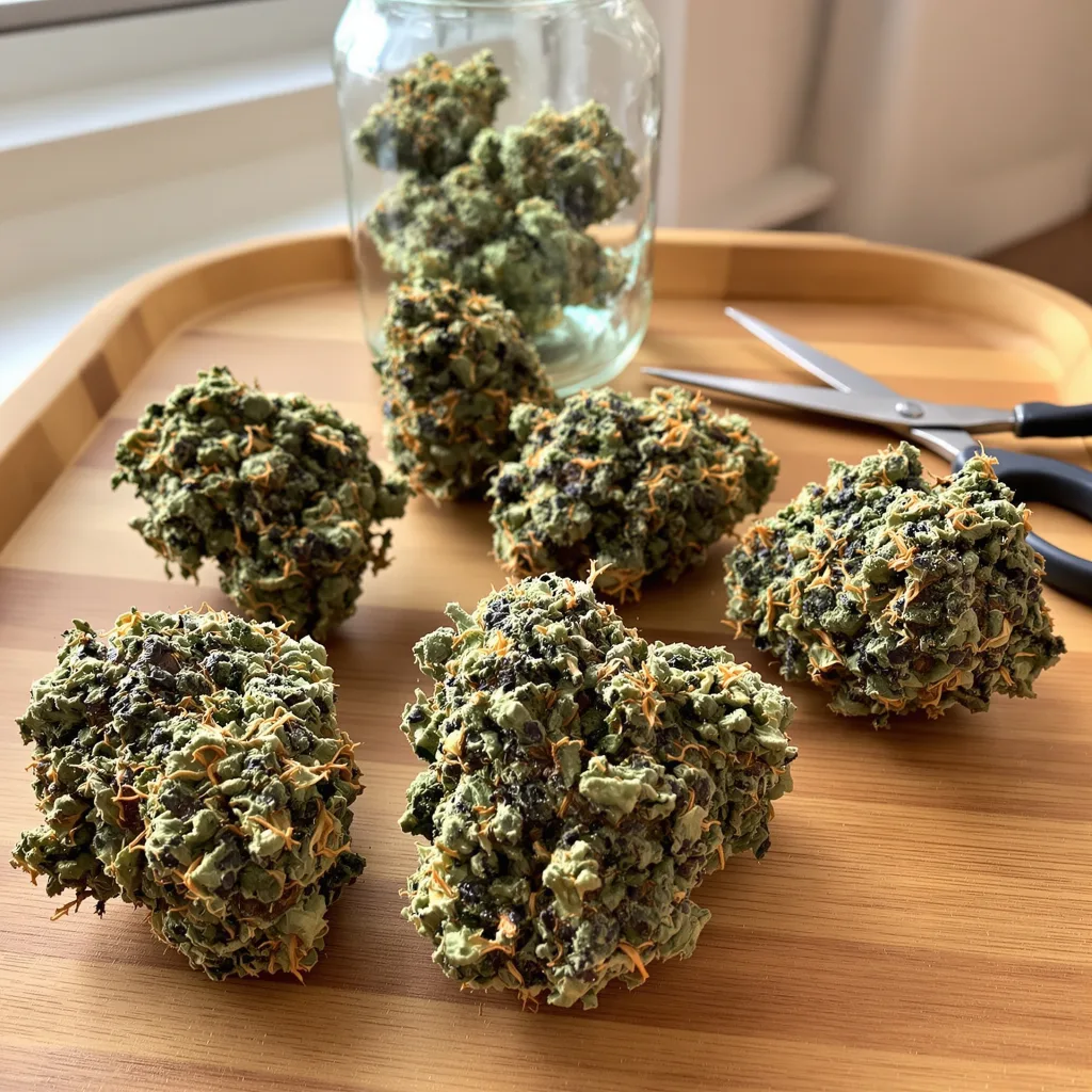 Zebra Cake 70% indica / 30% sativa — fleur avec trichomes visibles
