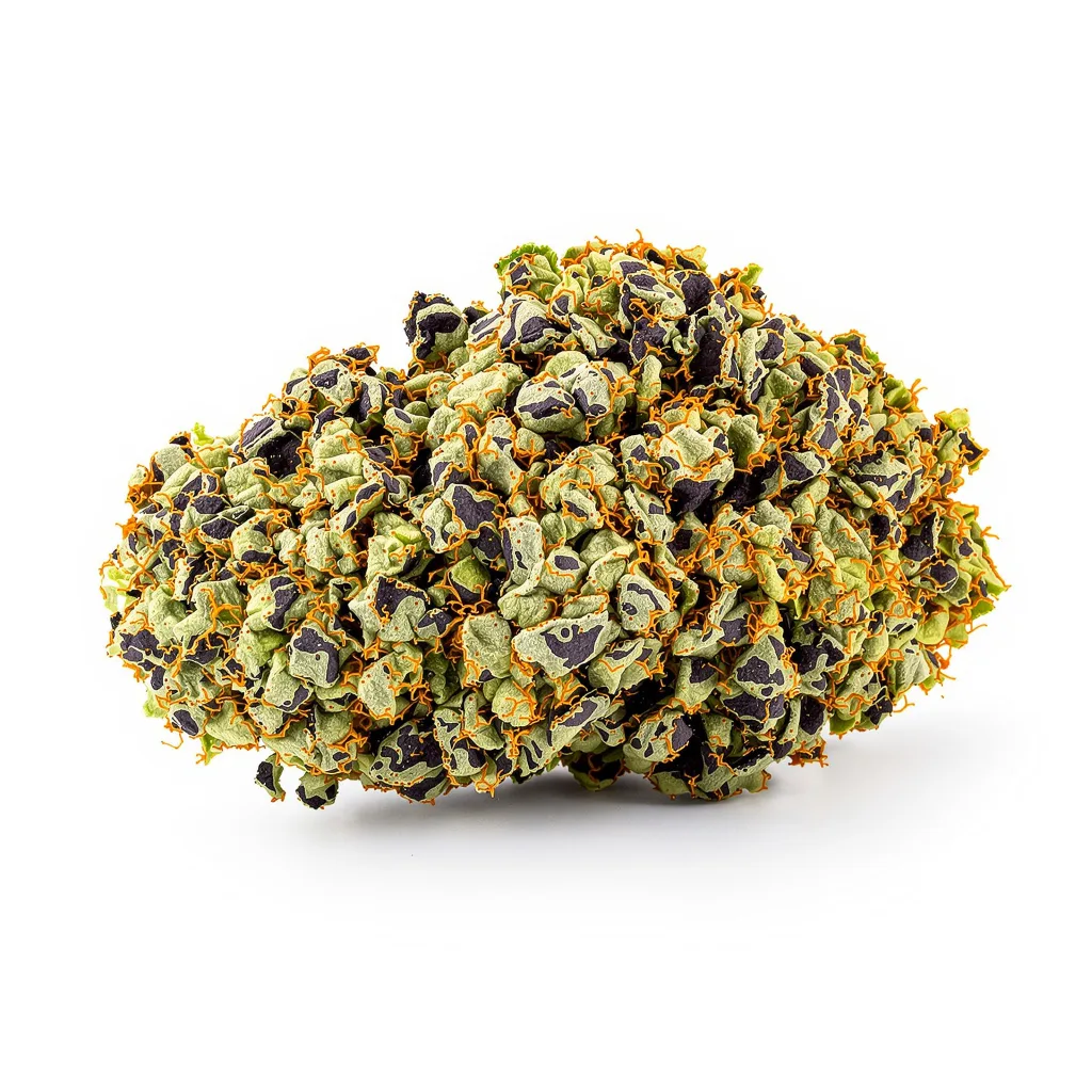 Zombie OG 68% indica / 32% sativa — fleur avec trichomes visibles